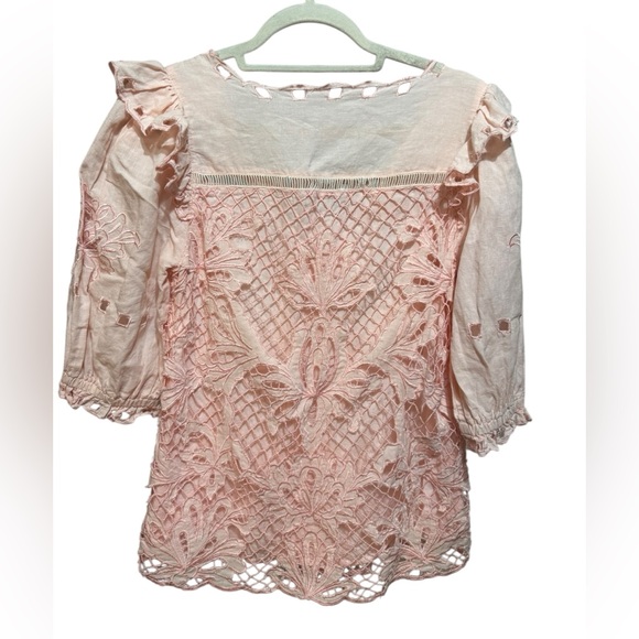 Sundance Blush Pink Embroidered Lace Blouse Romantic Top Sz S - Picture 2 of 11